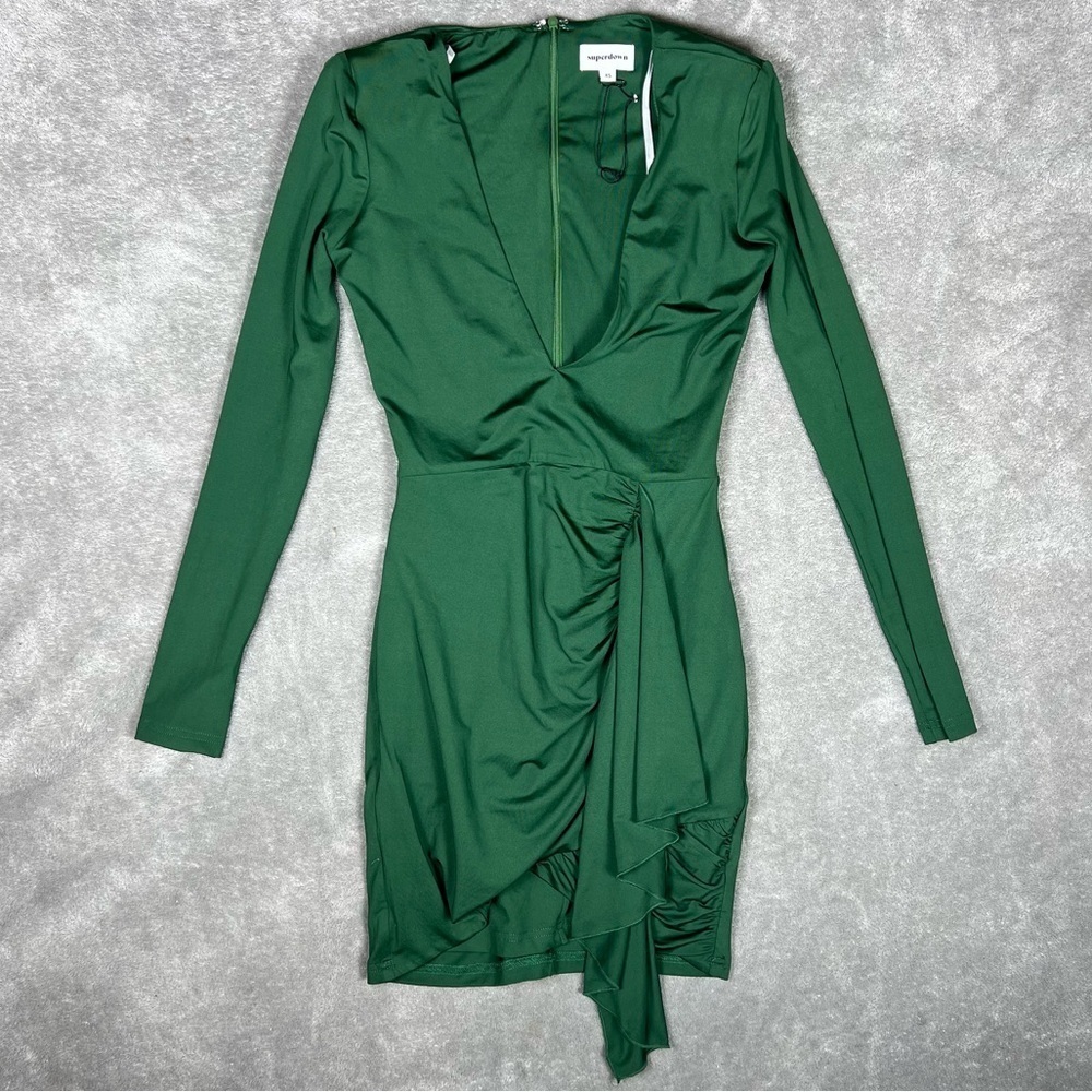 REVOLVE Dress Womens XS Superdown Martyna Deep V Emerald Classy Party Night Out - Picture 5 of 12
